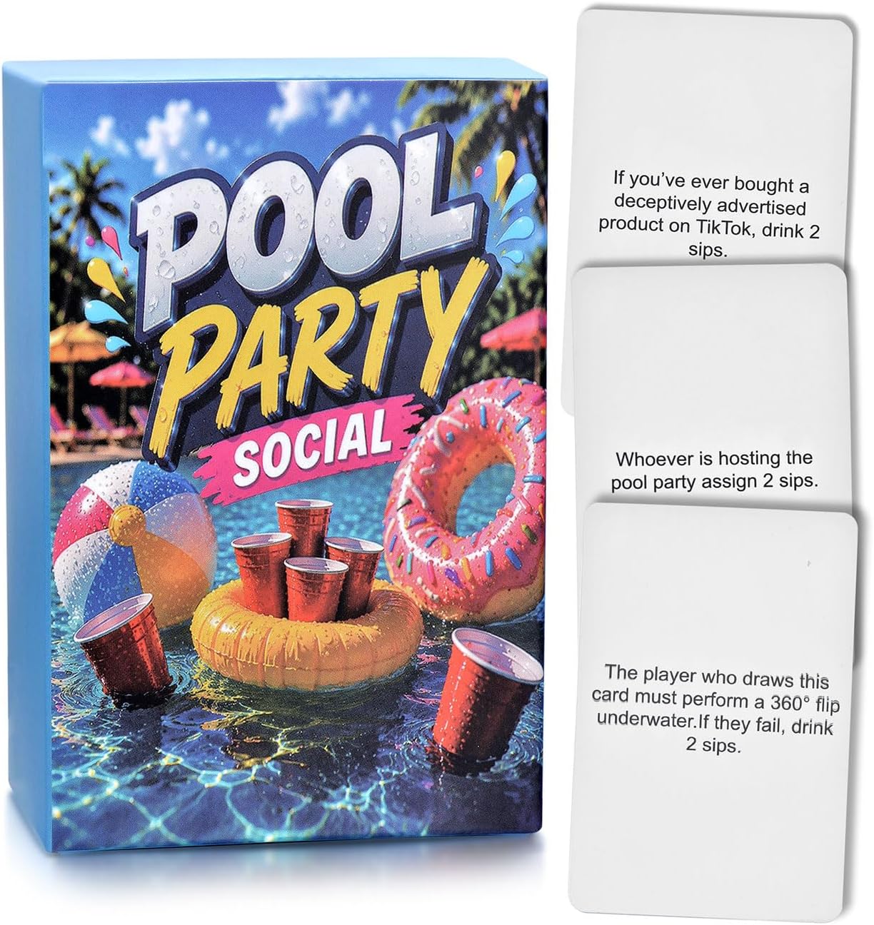 Adult Pool Party Card Game, Waterproof PVC Deck | 100 prompts, 3.62 x 2.40 x 1.57 in, 0.55 lb, lake, cruise, beach, bachelorette, couples, friends