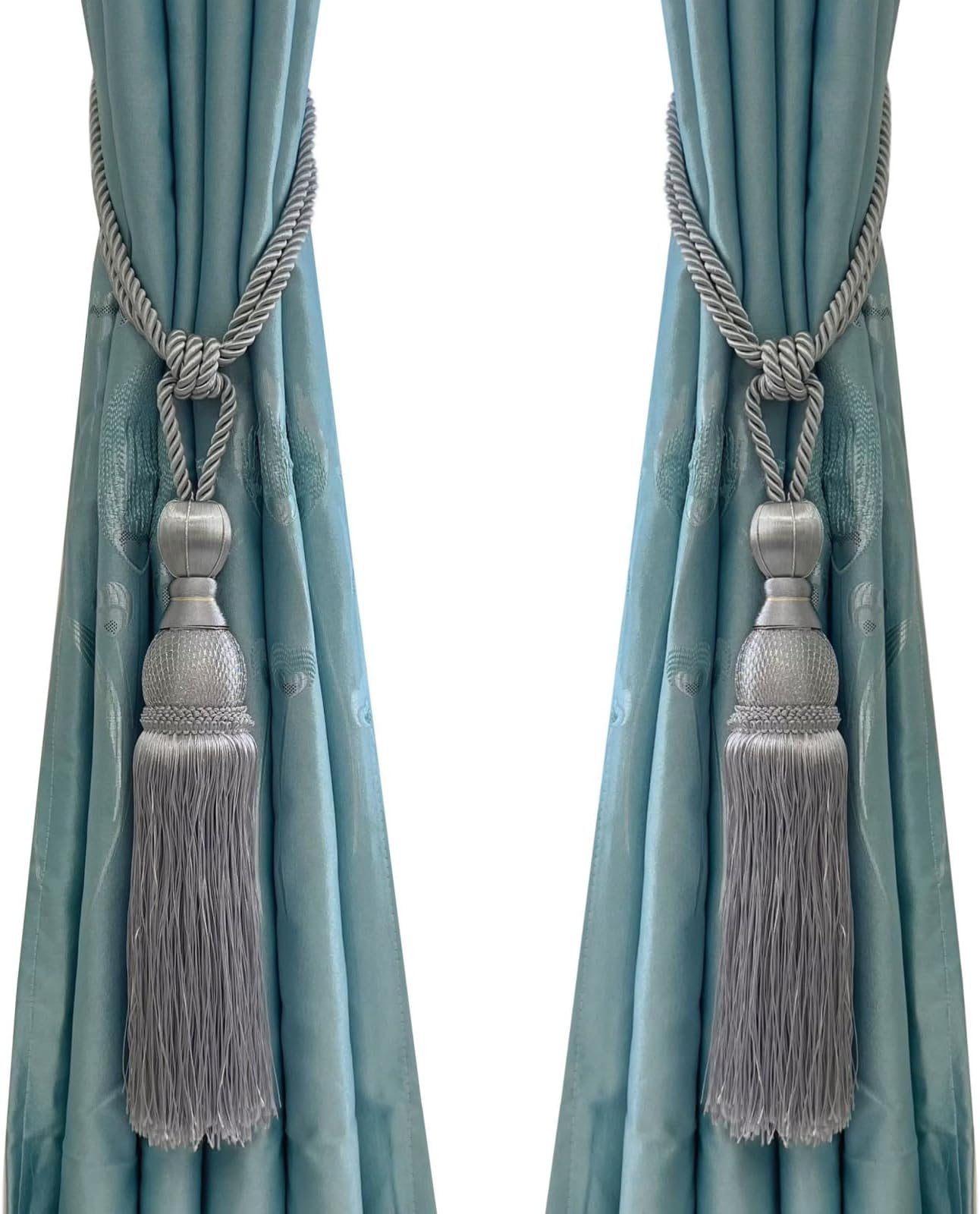 Selling Wonderful Curtain Holdbacks Curtains Tiebacks Home Decorative Braided Buckle Fastener Accessories Window Drapery Ball Tassels Tiebacks, Set of 2 (Silver Grey)