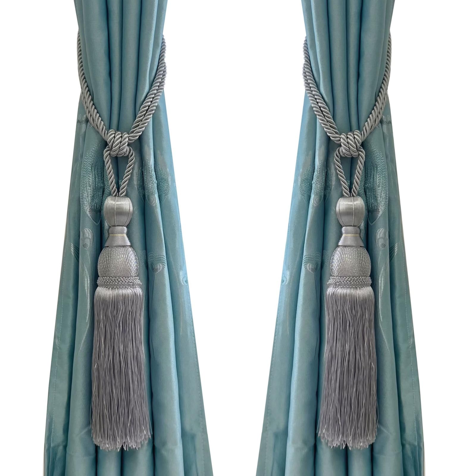 Selling Wonderful Curtain Holdbacks Curtains Tiebacks Home Decorative Braided Buckle Fastener Accessories Window Drapery Ball Tassels Tiebacks, Set of 2 (Silver Grey)