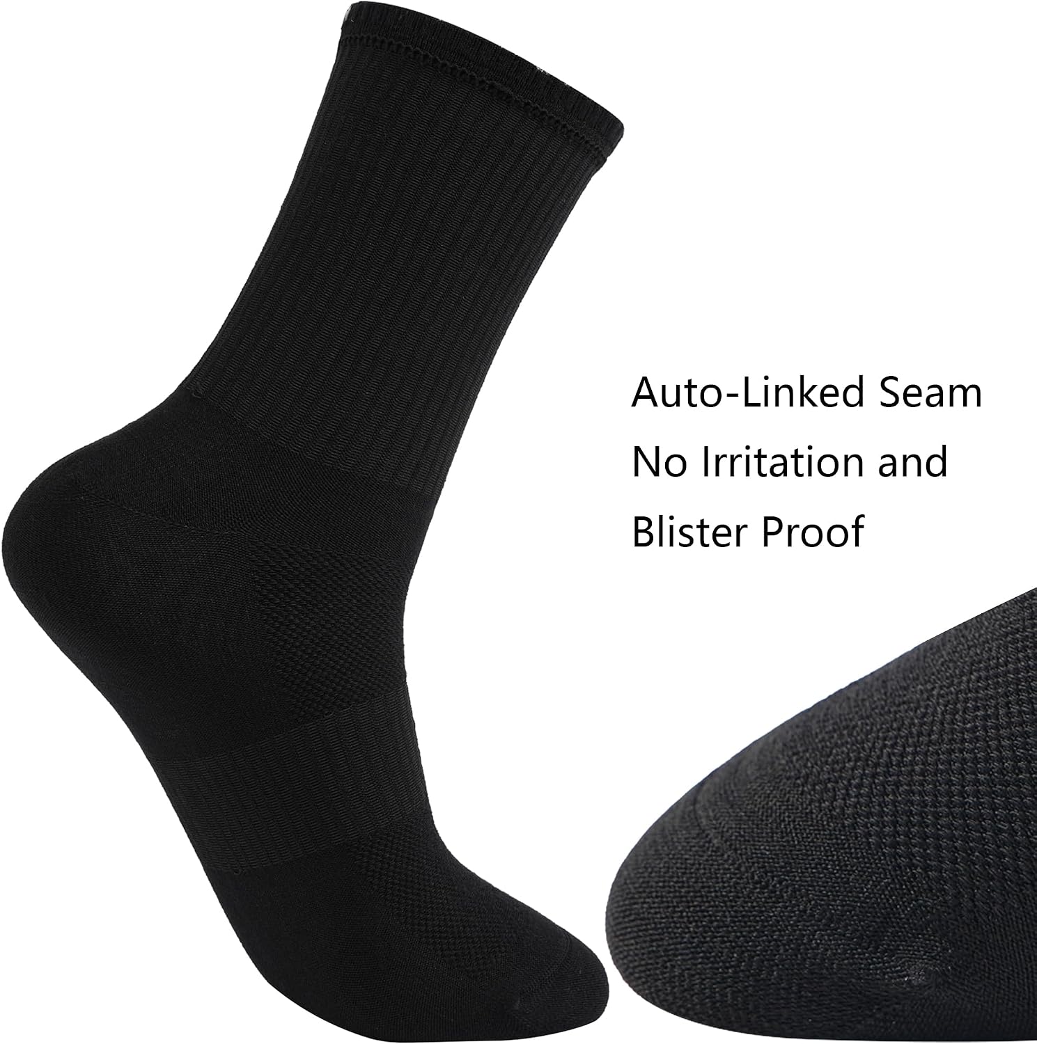Womens Black Crew Cotton Dress Socks Anti Odor Blister Resistant Seamless Moisture Wicking Breathable,6-Pack