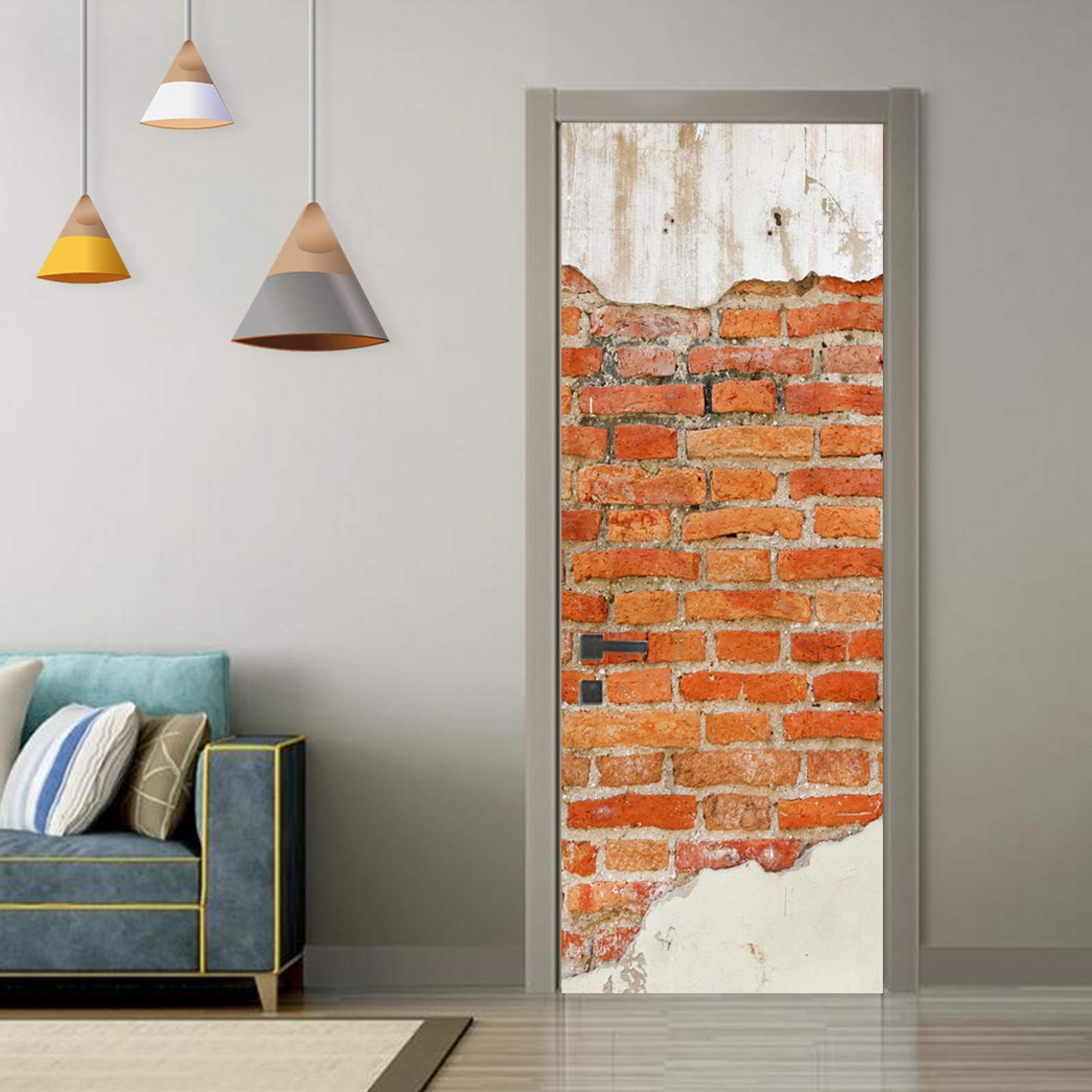 A.Monamour Adesivo Porta Autoadesiva Vecchio Fondo Di Struttura Del Muro Di Mattoni Rossi Vinile PVC Adesivi per Porte Interne 3D Pellicola Adesiva Poster Sticker Murale Carta da Parati