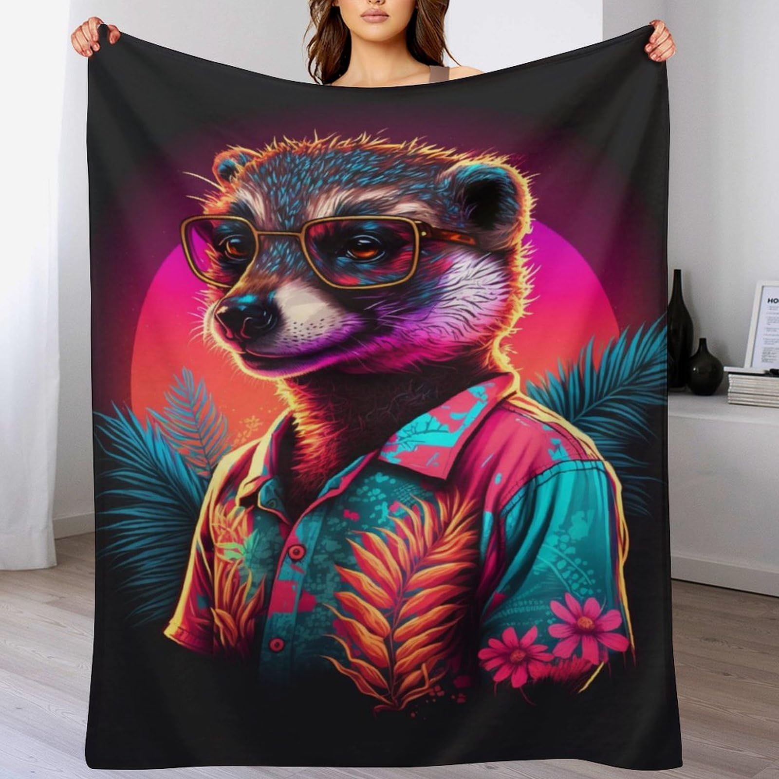Couverture Polaire Animaux au Néon pour Soirée Canapé Plaid Douillet Moelleux 140x180