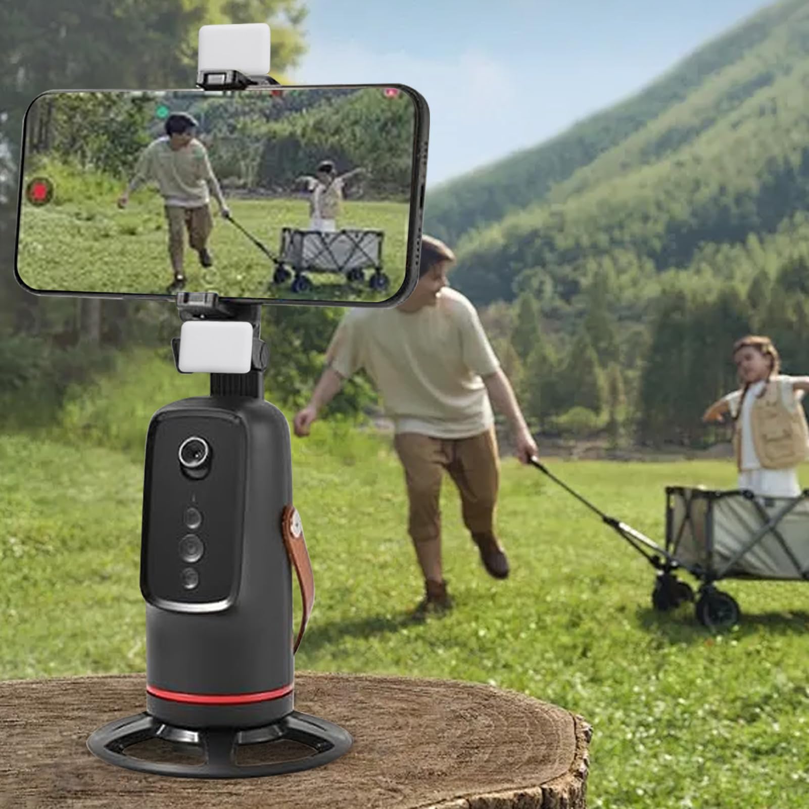 Cavalletto Con Inseguitore Per Smartphone Supporto Auto Rotante 360 Gradi | Stand Portatile per Telefono Fotocamera per Vlog Live Streaming Videochiamate Fotografia Streamer Blogger