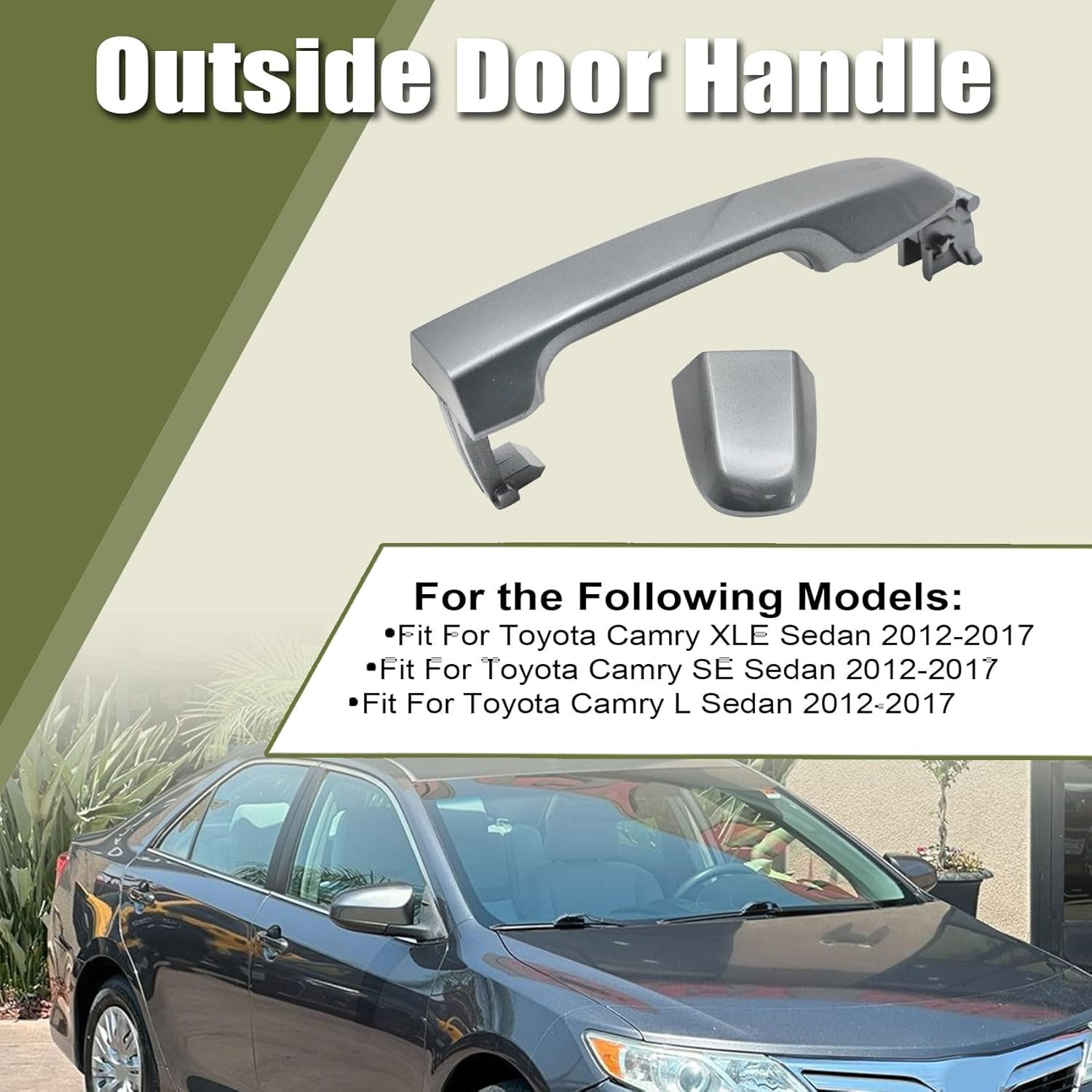 Priprilod Outside Door Handle Front Right Passenger Side，Fit for Toyota Camry XLE Sedan，SE Sedan，L Sedan 2012-2017 No Keyhole Gray #6921106090, 6921706370