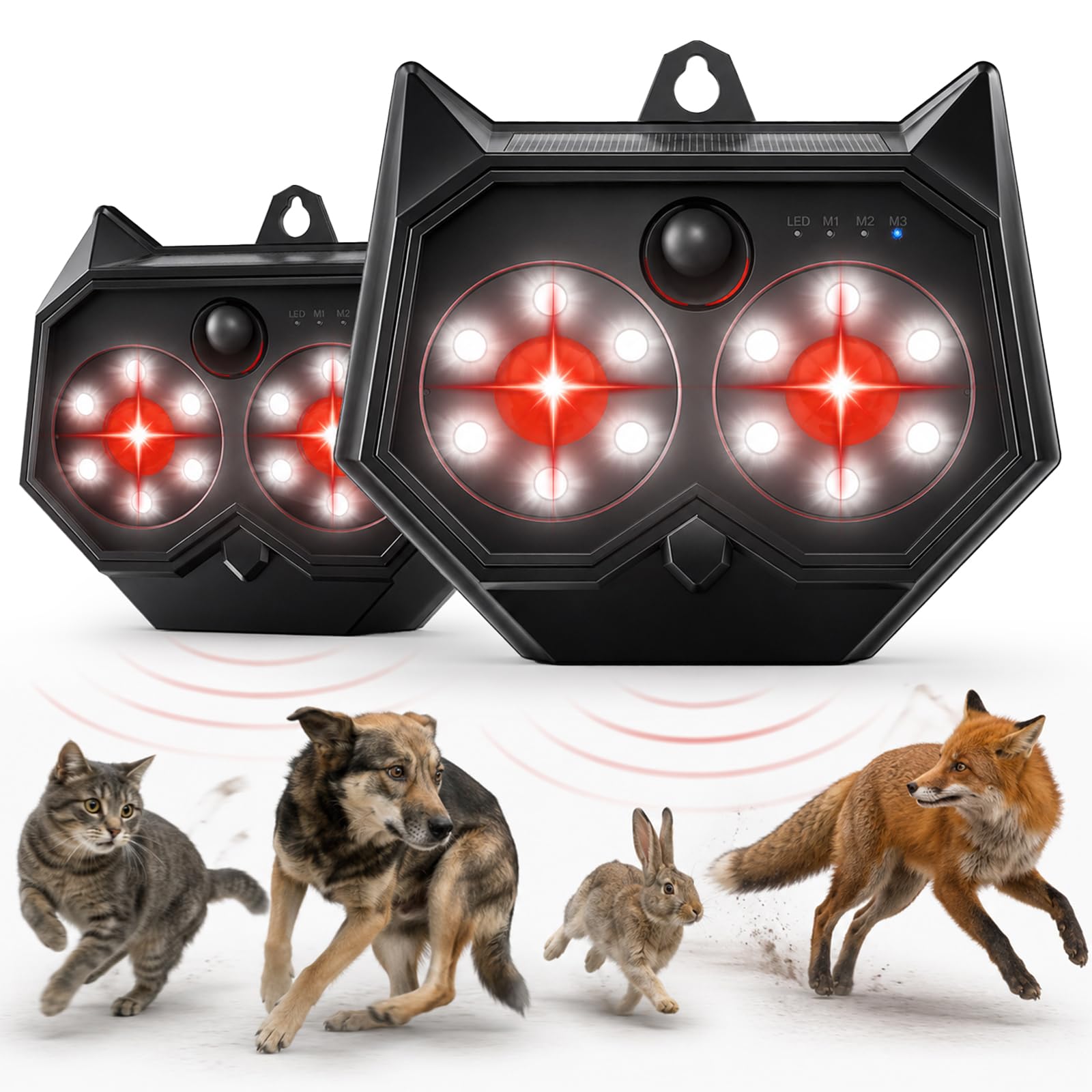 Marderschreck Solar 2er Pack, Marderabwehr, Katzenschreck für Garten, Ultraschall Tierabwehr mit Bewegungsmelder, Blitzlicht, IP65 wasserdicht, Marderschreck Garten, gegen Marder, Fuchs, Waschbär