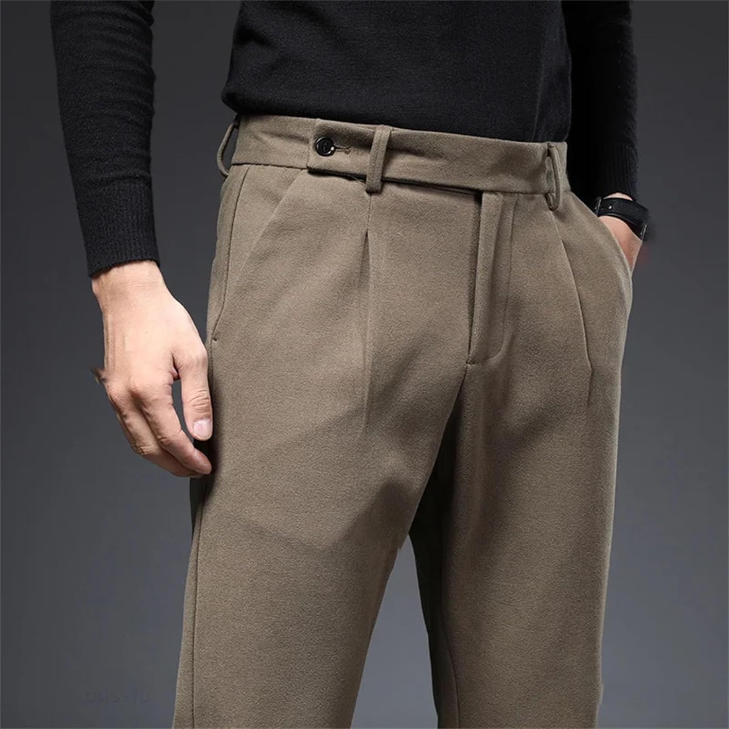 Mens Spring Worsted Suit Pants Thick Business Khaki Woolen Straight Korean Formal Trousers Oversized