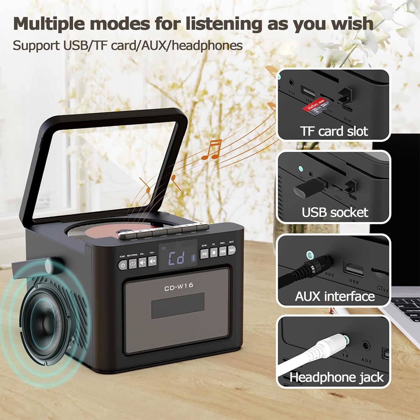 Lettore CD portatile 5000mAh, Lettore di Cassette Boombox Bluetooth 5.1 | Con Display Led e Telecomando, Doppi Altoparlanti Stereo da 5 W, Radio Fm, Registrazione Su Nastro(white)