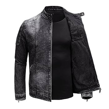 専用Leather Collar Zip-Up Denim Jacket Sdeycui Denim Jacket Men Zip Up Distressed Jean Jacket Lapel