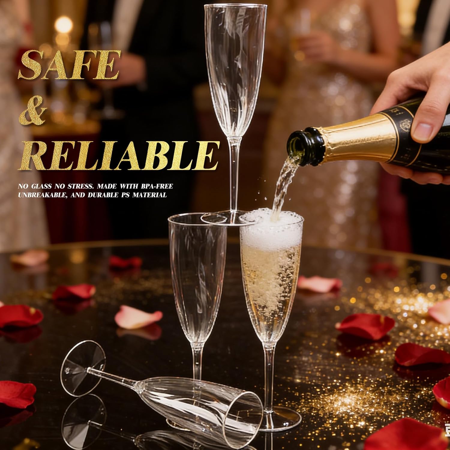 Plastic Champagne Flutes, 36 Pack Disposable Champagne Glasses, 6oz Clear PlasticCups for Wedding Decorations, Engagement Party, Brunch, Cocktail, New Years Eve, and Event Supplies 2025 - Image 3
