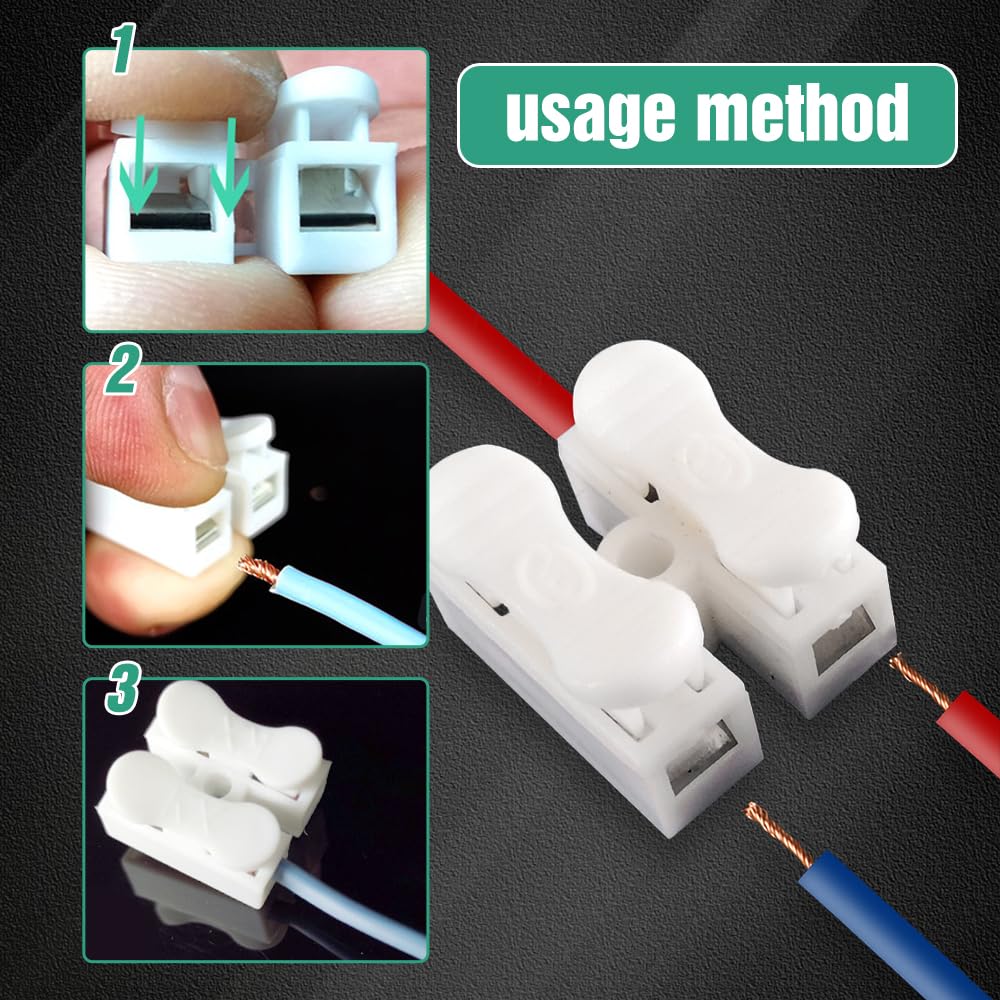 Quick Wire Cable Connector, 2026 New Spring Loaded Wire Connector, Durable Terminal Block for Home Appliance Wiring, Easy Install 2 Pin Electrical Connector for DIY Users (200)