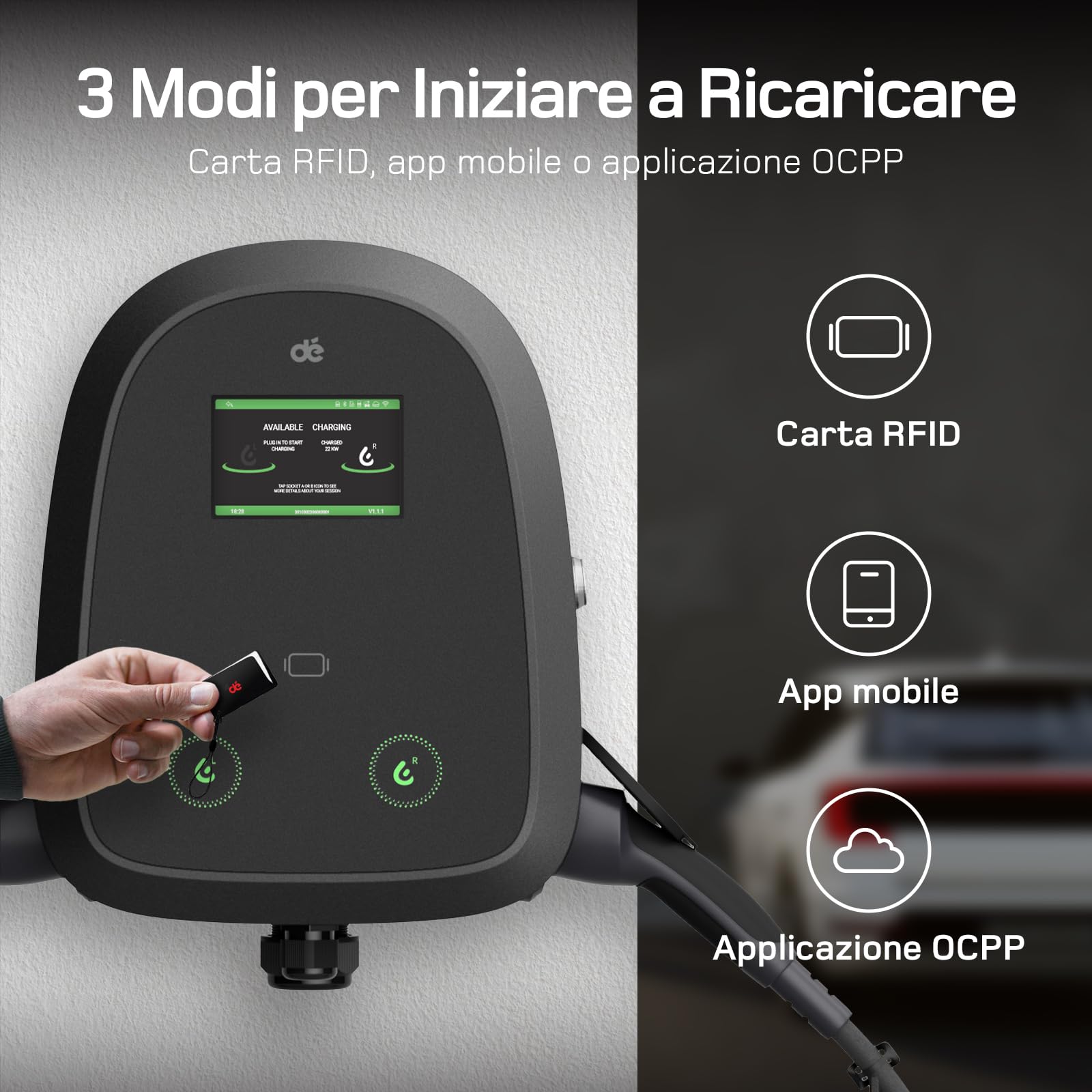 dé Wallbox Doppia 2×22kW [6-32A, Trifase] Colonnina Ricarica Auto Elettrica con Presa Tipo 2, Wallbox 22kw Tipo 2 Controllo App & RFID, Wallbox Trifase per la Ricarica Doppia per BEV/PHEV