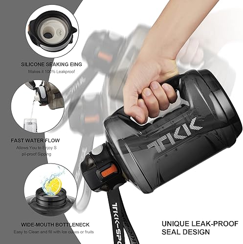 Miniatura 6 de TKK Botella de agua de medio galón de 64 onzas con tiempos para beber, jarra de agua grande de 64 onzas con pajilla, correa y asa, botella de agua