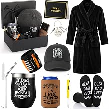 Patelai 10-in-1 Funny Gift for Dad Father Birthday Gift Fix Printed Hat Flannel Robe Tumbler Keychain Best Dad Theme Sock Magnetic Wristband Cup Sleeve Multi-tool Pen Card Box