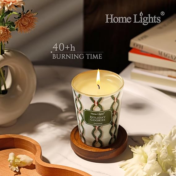 HomeLights 1-Wick Candles for Home Scented - 6.7oz Soy Wax Blend Candle Long-Lasting Fragrance, Rustic Modern Home Decor and Housewarming Gifts, Holiday Cookies