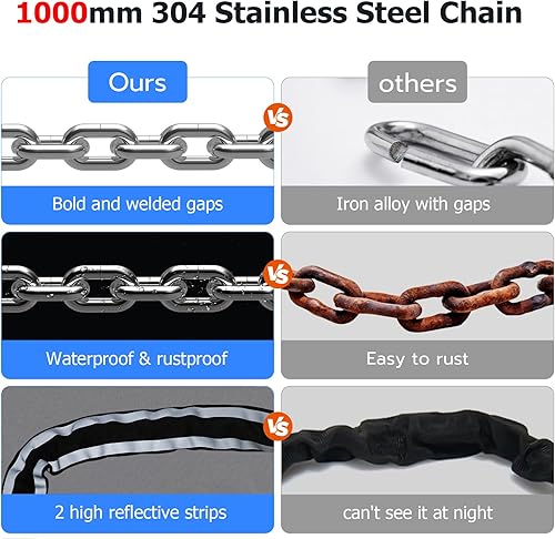 Miniatura 2 de eLinkSmart Cerradura de cadena sin llave biométrica impermeable 100CM cerradura de cadena para bicicleta Scooter motocicleta puerta valla puerta