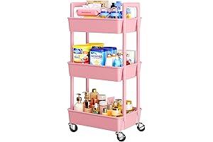 ipishell 3 Tier Rolling Cart Pink Organizer, Storage Cart