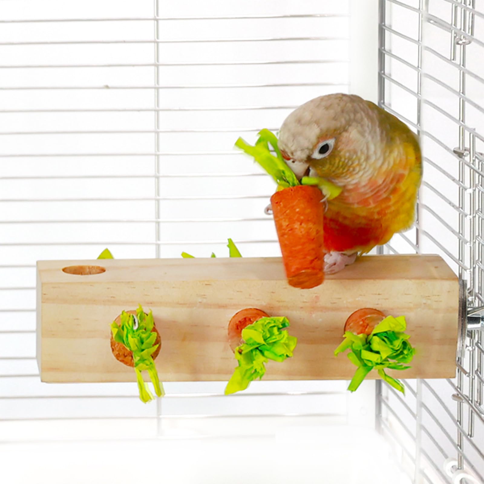 YOOSO Wing Bird Toys, Bird Chew Toy Cork Wooden Block Parrot Foraging Toys Birdcage Accessories for Conures Parakeets Cockatiels Lovebirds African Grey Macaws (Carrot Cork)