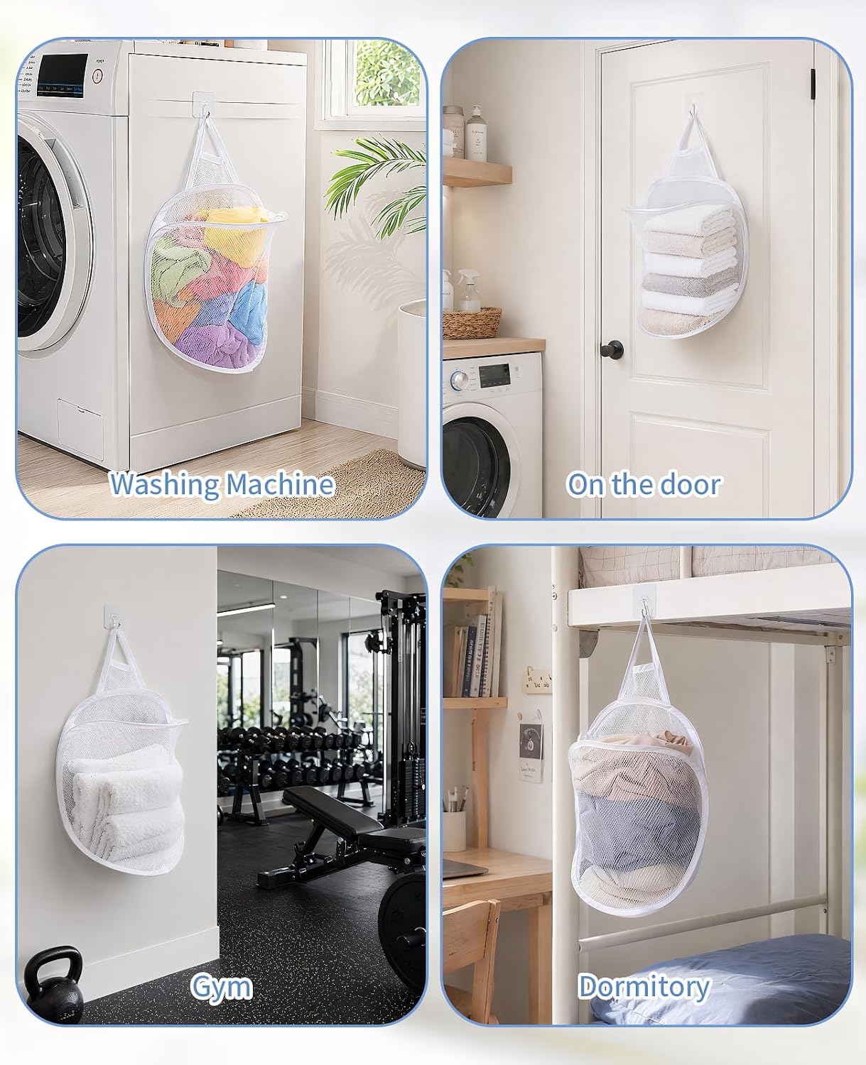 3-Pack Small Hanging Laundry Hamper, Foldable Mesh Laundry Basket, Space Saving Collapsible Dirty Clothes Organizer for Bathroom Dorm RV (White)