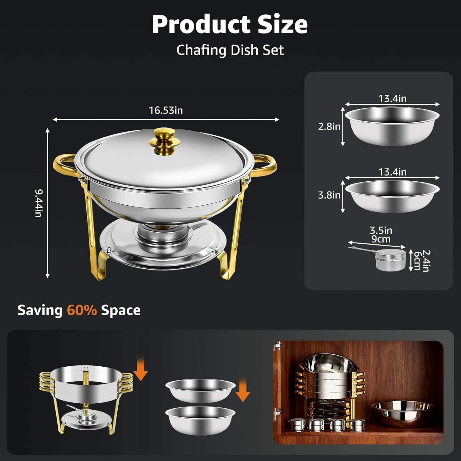 Chafing Dish 5QT Round 2 Pack Chafing Dish Set for Parties, Chafing Dishes for Buffet, Christmas Gatherings, Catering Events, Complete Buffet Warmer Set