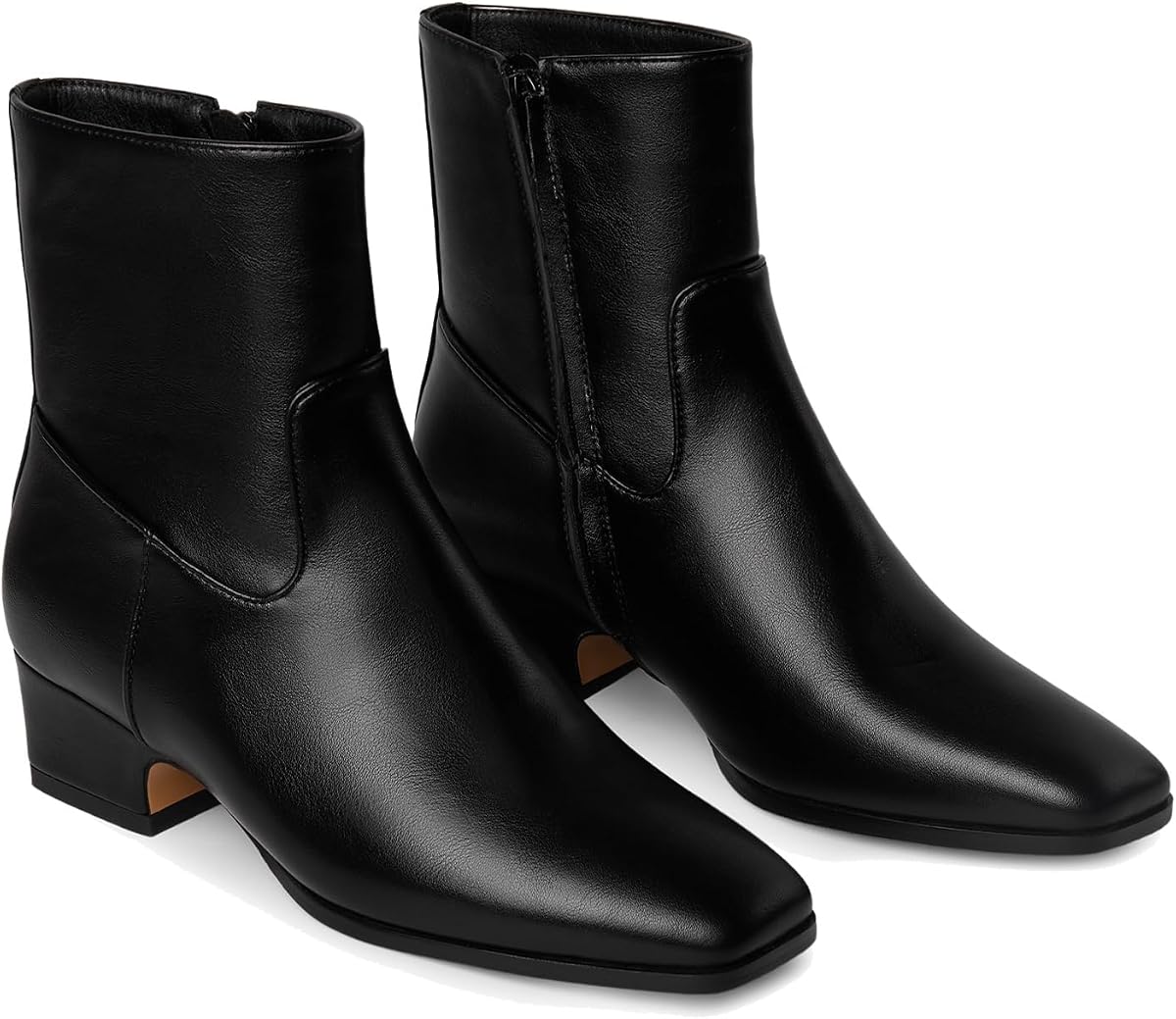 Women's Ankle Boots Square Toe Low Chunky Block Heel Booties Comfortable Short Boots Side Zipper Booties Shoes