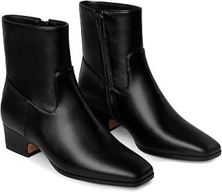 Women's Ankle Boots Square Toe Low Chunky Block Heel Booties Comfortable Short Boots Side Zipper Booties Shoes