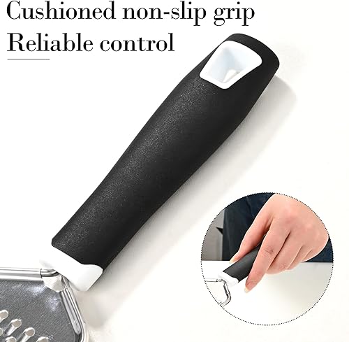 Miniatura 3 de Rallador de queso, rallador de limón, rallador profesional de acero inoxidable con mango para queso, chocolate, especias, frutas, verduras (negro)