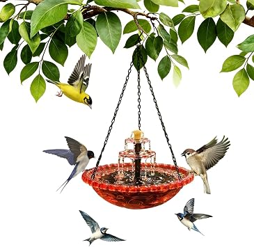 Solar Cascade Hanging Bird Bath Fountain, Outdoor Bathable Bird Feeder - Solar Fountain Bird Baths for Outdoors, Attracting Wild Birds and Hummingbirds for Garden, Patio, Decor Orange