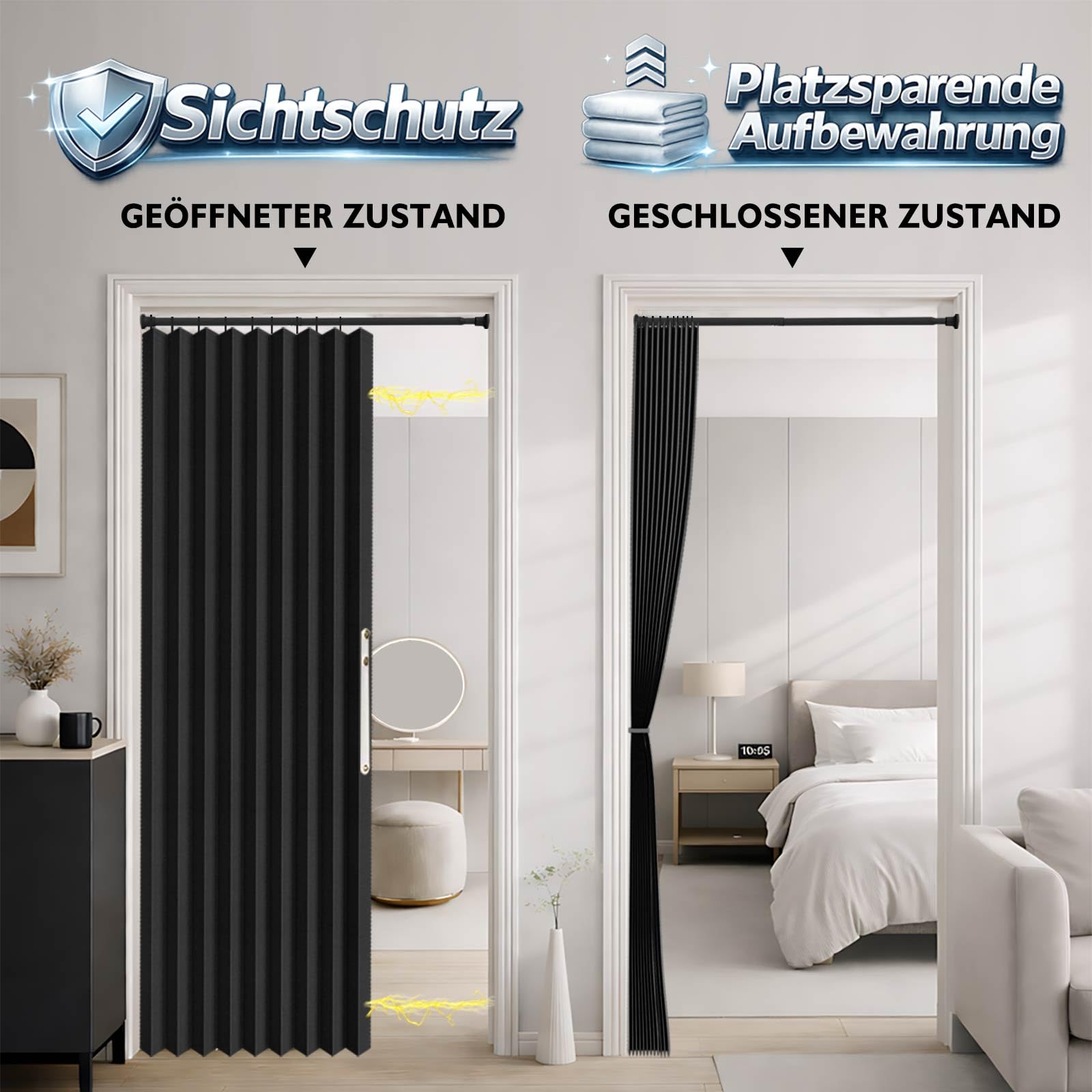 Jilron Facile da Installare: Tenda oscurante per porta con asta e chiusura magnetica senza forature (Nero - A198 x L106 cm) Confezione da 1