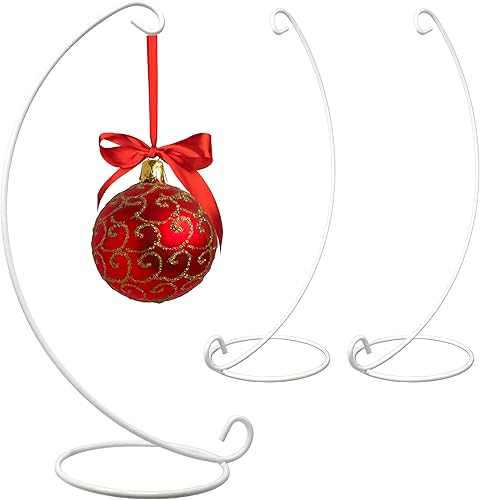 BANBERRY DESIGNS Soportes de exhibición altos para adornos, metal blanco, juego de 3 – 15 pulgadas de alto – Soporte para terrario de adorno navideño
