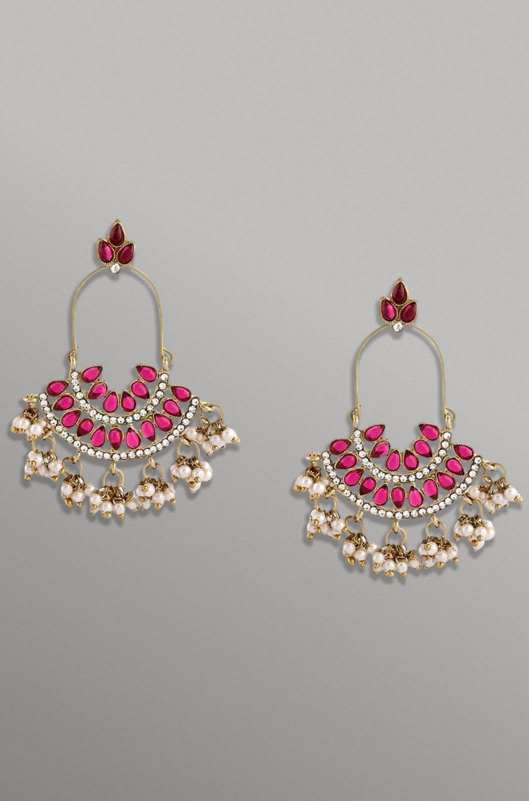 Pink Kundan Austrian Diamonds & Beads Dangle Ethnic Earrings For Women - ZPFK1194