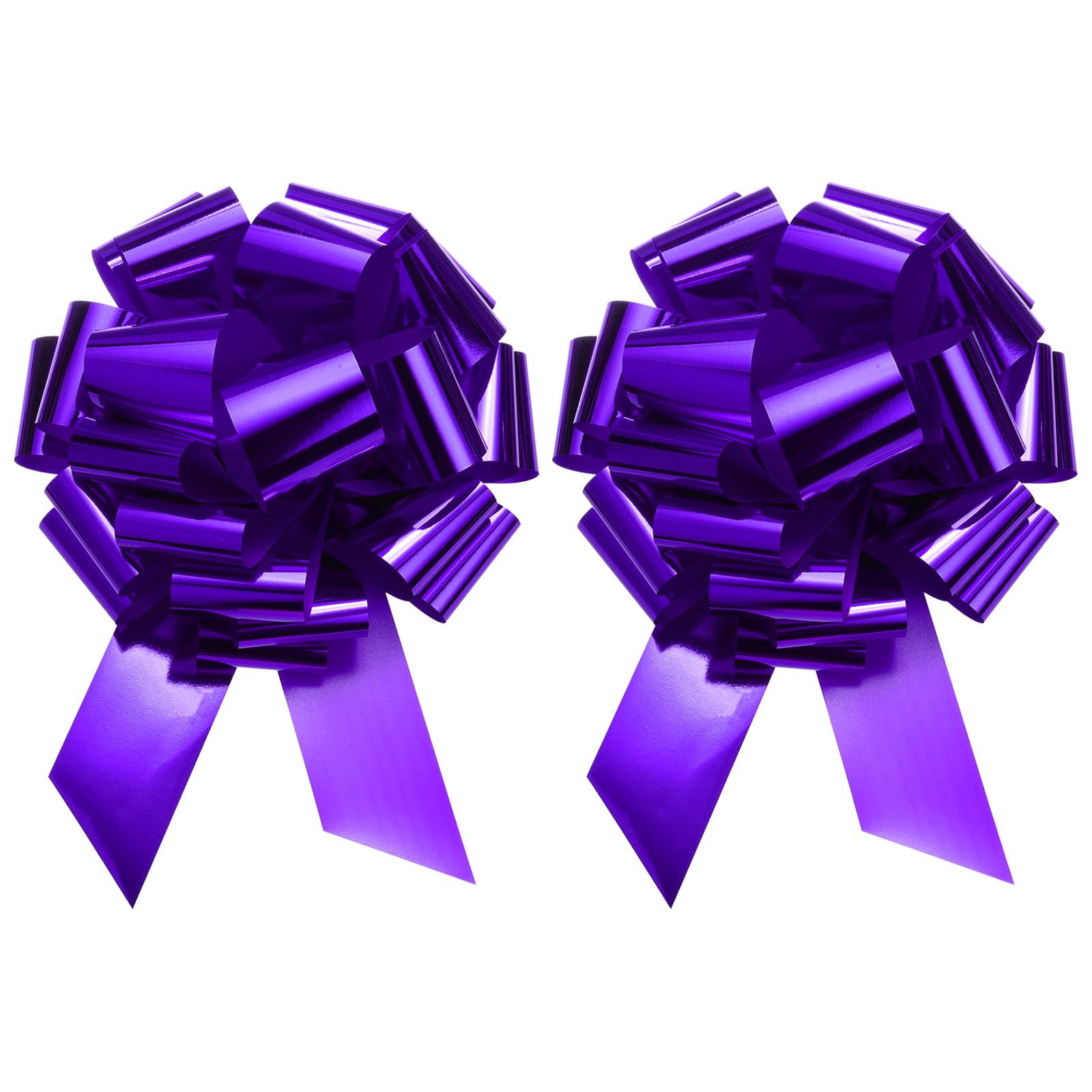 QUARKZMAN 2Pcs 24"/60cm Noeud Voiture Mariage Métalliques Ruban Violet Extra Géant Grand Nœud à Tirer pour Emballage Cadeau, pour Les Paniers de Voiture de Mariage, Gros Nœud Cadeau