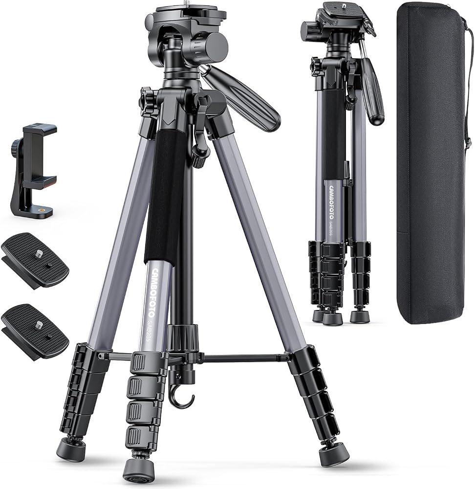 CAMBOFOTO 74" Heavy-Duty Aluminum Camera Tripod