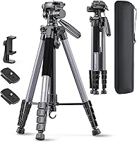 CAMBOFOTO 74" Heavy-Duty Aluminum Tripod for DSLR, Mirrorless Cameras, Phones & GoPro - Lightweight Travel Stand with 360° Pan Head & Phone Mount