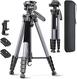 CAMBOFOTO 74 Inch Aluminum Tripod for DSLR Mirrorless Cameras, Smartphones & GoPro - Lightweight Travel Stand with 360° Pan Head & Phone Mount