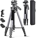 CAMBOFOTO 74″ Aluminum Camera Tripod – Heavy‐Duty Professional Tripod Stand for DSLR & Mirrorless Cameras, Smartphones & GoPro – Lightweight Travel Tripod with 360° Pan Head & Phone Mount