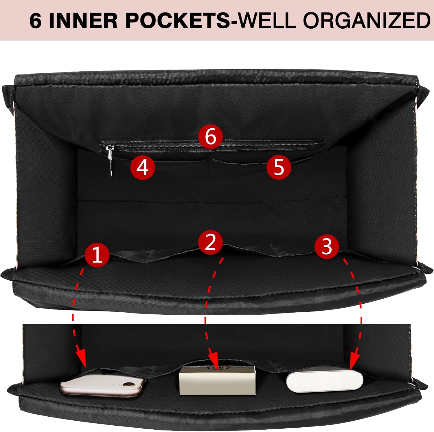 IBFUN Utility Tote Bag with 14/24 Pockets Zip Top Teacher Tote Bag for Teacher/Work Women - Image 5