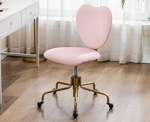 VESCASA Silla de escritorio giratoria ajustable para oficina en casa con bonito diseño en forma de corazón, cómoda silla de trabajo de terciopelo