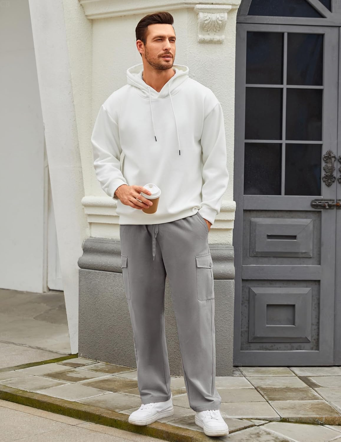 CB-COLEBROOK Herren Cargo Hose Casual Baumwolle Trekkinghose mit Kordelzug mit Herrentaschen (Cargo-47-52)