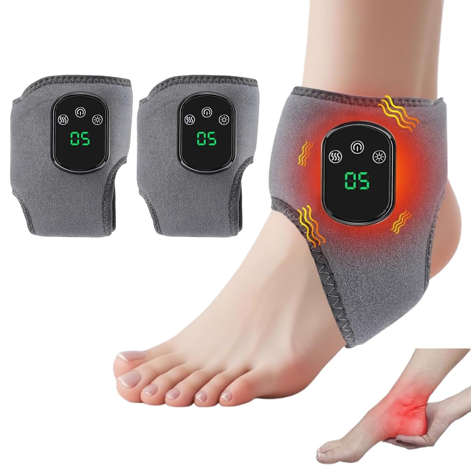 Massaggiatori Benessere Elettrici Piedi, 3 In 1 Massaggiatore Caviglie e Piedi Per Alleviare il Dolore, Professionale Ricaricabili Foot Massagers Con 5 Calore E 3 Modalità di Vibrazione