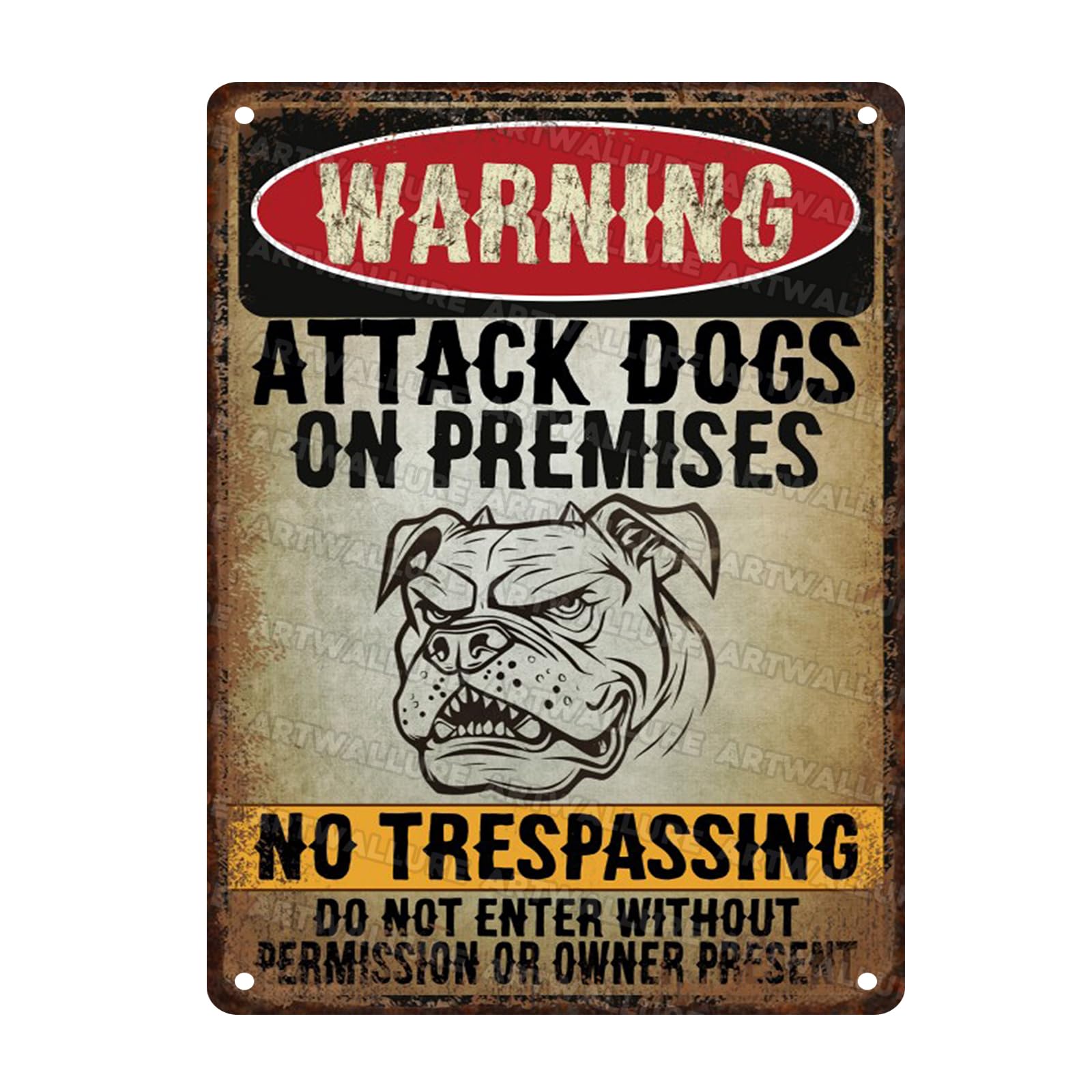 Bulldog Vintage Sign Beware Of Dog Metal Sign Not Responsible for Injury Or Death for Home Bedrooms Kitchen Bars Pubs Garages Gardens Patios Porches 12x16inch