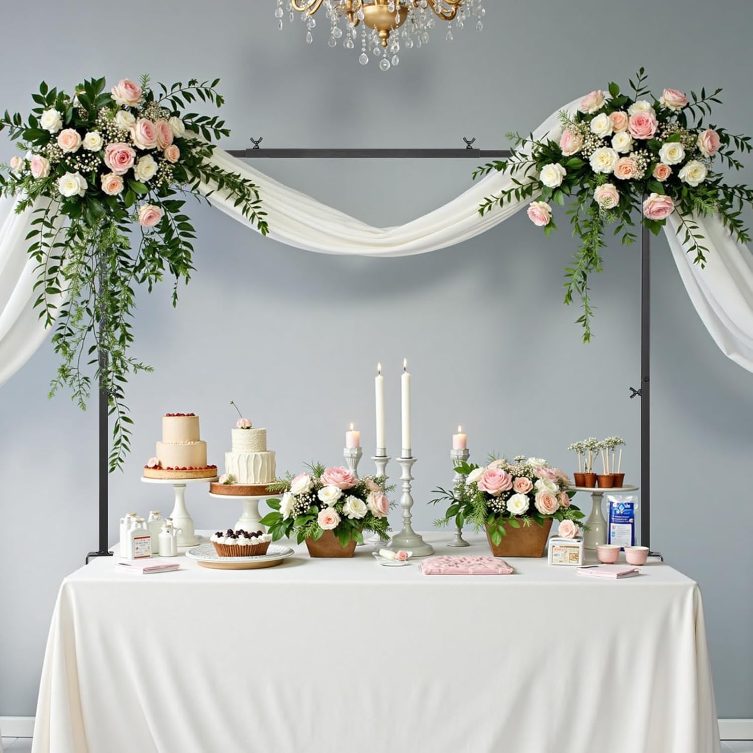 VEVOR Over The Table Rod Stand with Clamps, 13"-42" Tall & 28"-98" Length Adjustable, 2 Packs Table Arch Stand, Tabletop Balloon Arch Frame for Wedding Birthday Party Christmas Decorations, Black