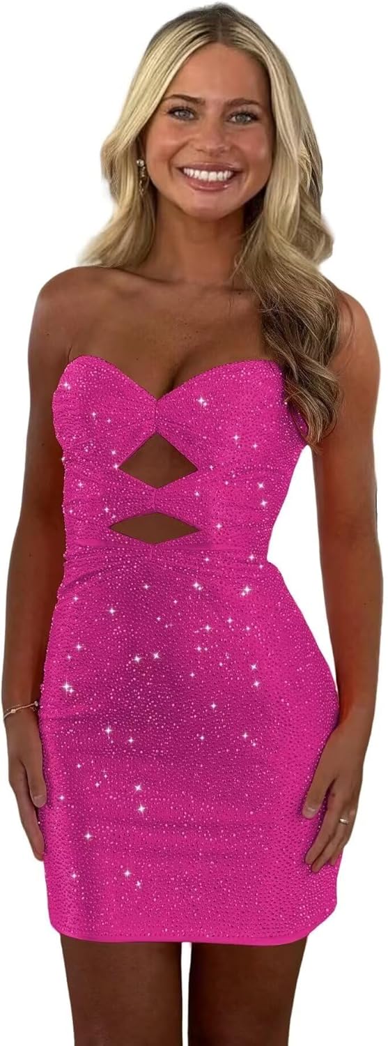 Sparkly Sequin Homecoming Dresses for Teens Strapless Tight Short Cocktail Party Dress 2025