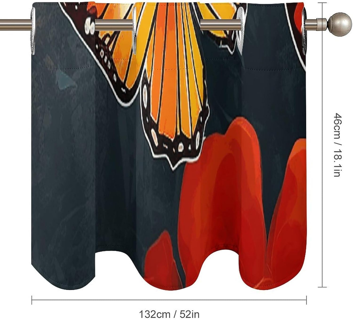 Red Flowers and Butterflies Valances for Window 2 Panels. Light Filtering Curtains Farmhouse Short Small Valance.Modern Curtains for Windows Living Room Kitchen Over Sink.