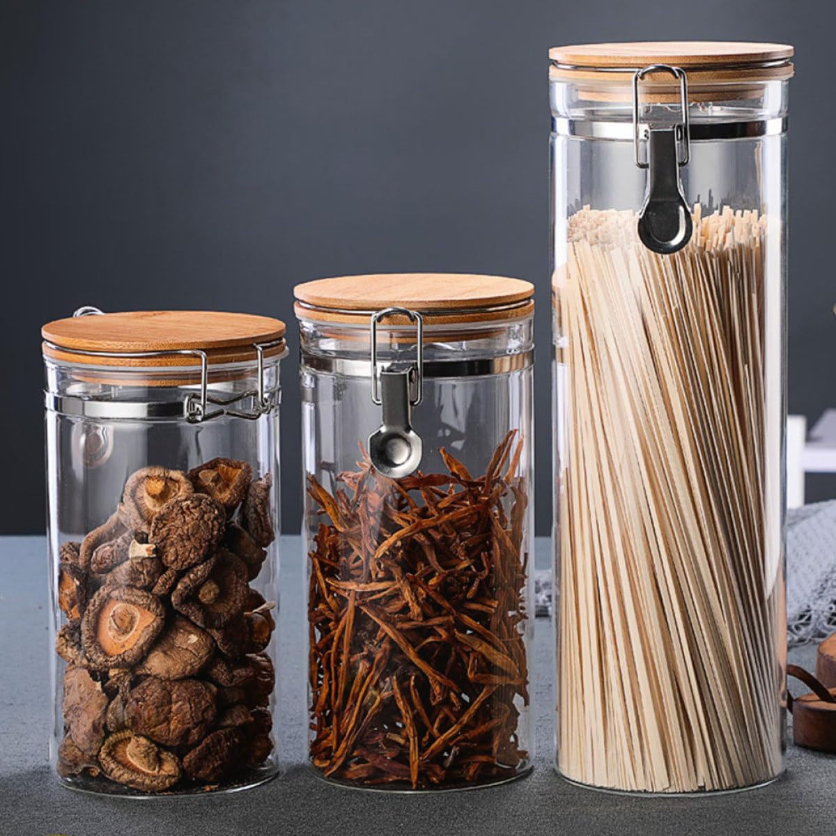 2 Frascos Herméticos de Cocina de Vidrio Cierre de Acero Inoxidable 1280 Ml y 1140 Ml Recipientes para Almacenar Alimentos Secos como Arroz Harina y Frutos Secos Ideales para