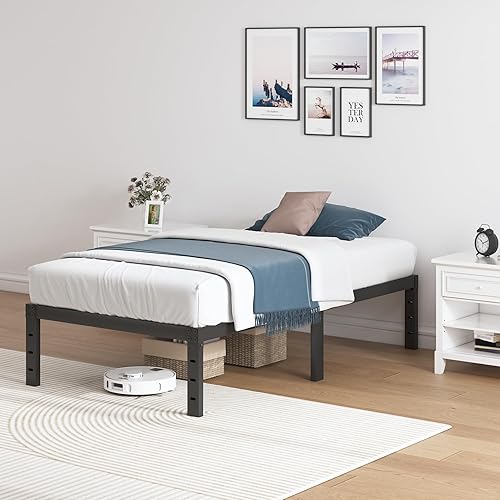 Miniatura 2 de Base de cama individual con plataforma metálica de 14 pulgadas de alto, con soporte de listones de acero, no necesita somier, sin ruido, fácil