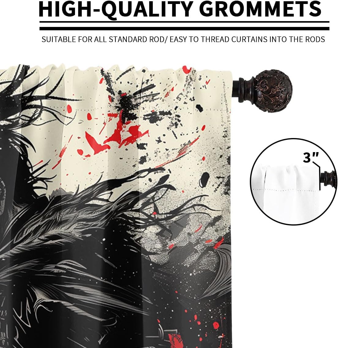 Japanese Samurai Blackout Curtains for Girls Boy Home Decor, Samurai Standing Katana Red Sunset Rod Pocket Thermal Insulated Drapes Darkening Window Curtain for Bedroom Living Room, 42 x 63 Inch