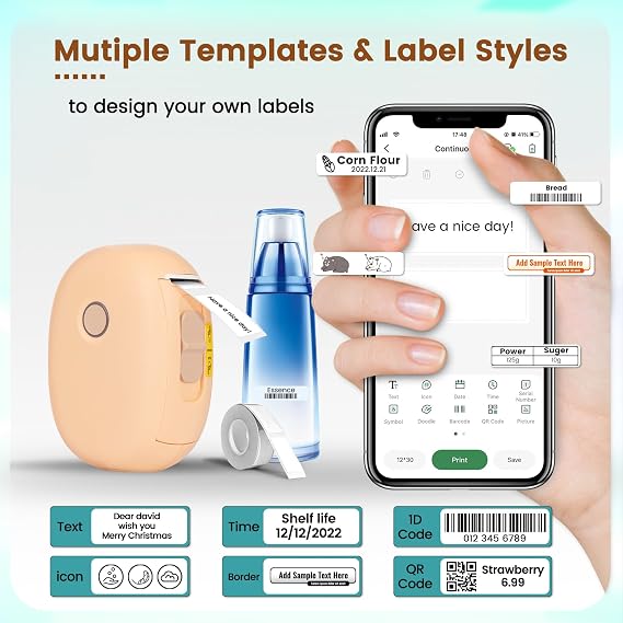 OBZ Label Maker Mini Machine,Portable Bluetooth Wireless Thermal Printer | Multiple Templates for School Name, Cable Labels, Price Tags, Home Storage