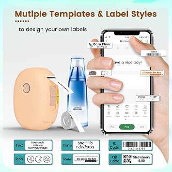 OBZ Label Maker Mini Machine,Portable Bluetooth Wireless Thermal Printer | Multiple Templates for School Name, Cable Labels, Price Tags, Home Storage