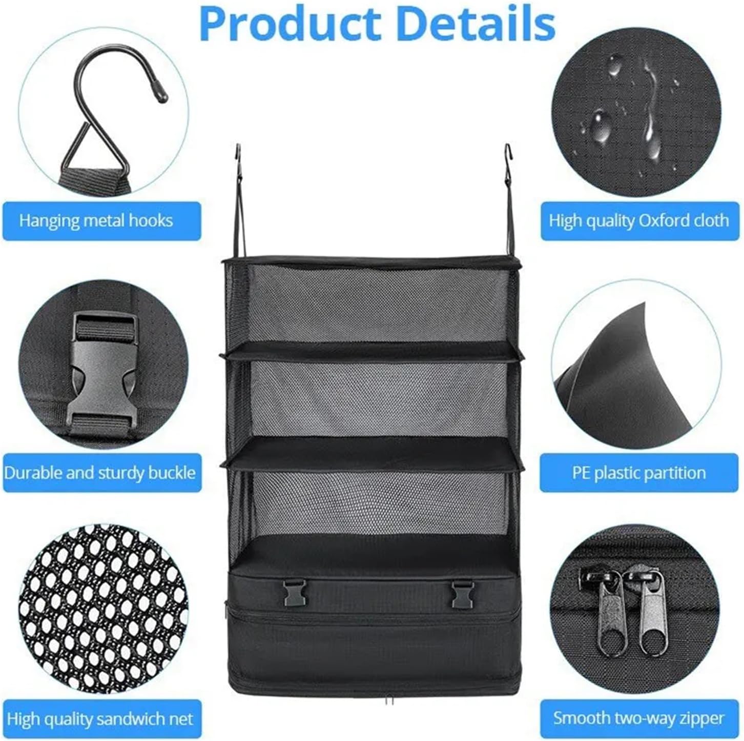 Travel Organizer Set - Durable Canvas Hanging Packing Cubes & Laundry Storage Compartments for Efficient Travel & Home Organization