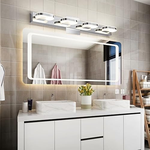 Miniatura 6 de Myhaptim Moderna lámpara LED de tocador para baño, lámpara de pared moderna de 26 pulgadas, luz blanca natural (cromado)